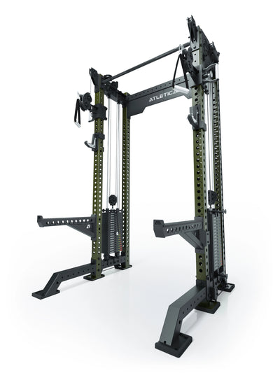 Power Rack R8-Bradley Kabelzug Station: Power Rack mit Seilzug und 2x90kg seitlichen Gewichtsblocks | Modular ausbaubar mit Multipresse und Jammer Arms | #variante_military-green
