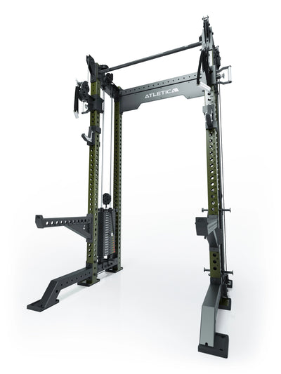 Power Rack R8-Bradley Kabelzug Station: Power Rack mit Seilzug und 2x90kg seitlichen Gewichtsblocks | Modular ausbaubar mit Multipresse und Jammer Arms | #variante_military-green