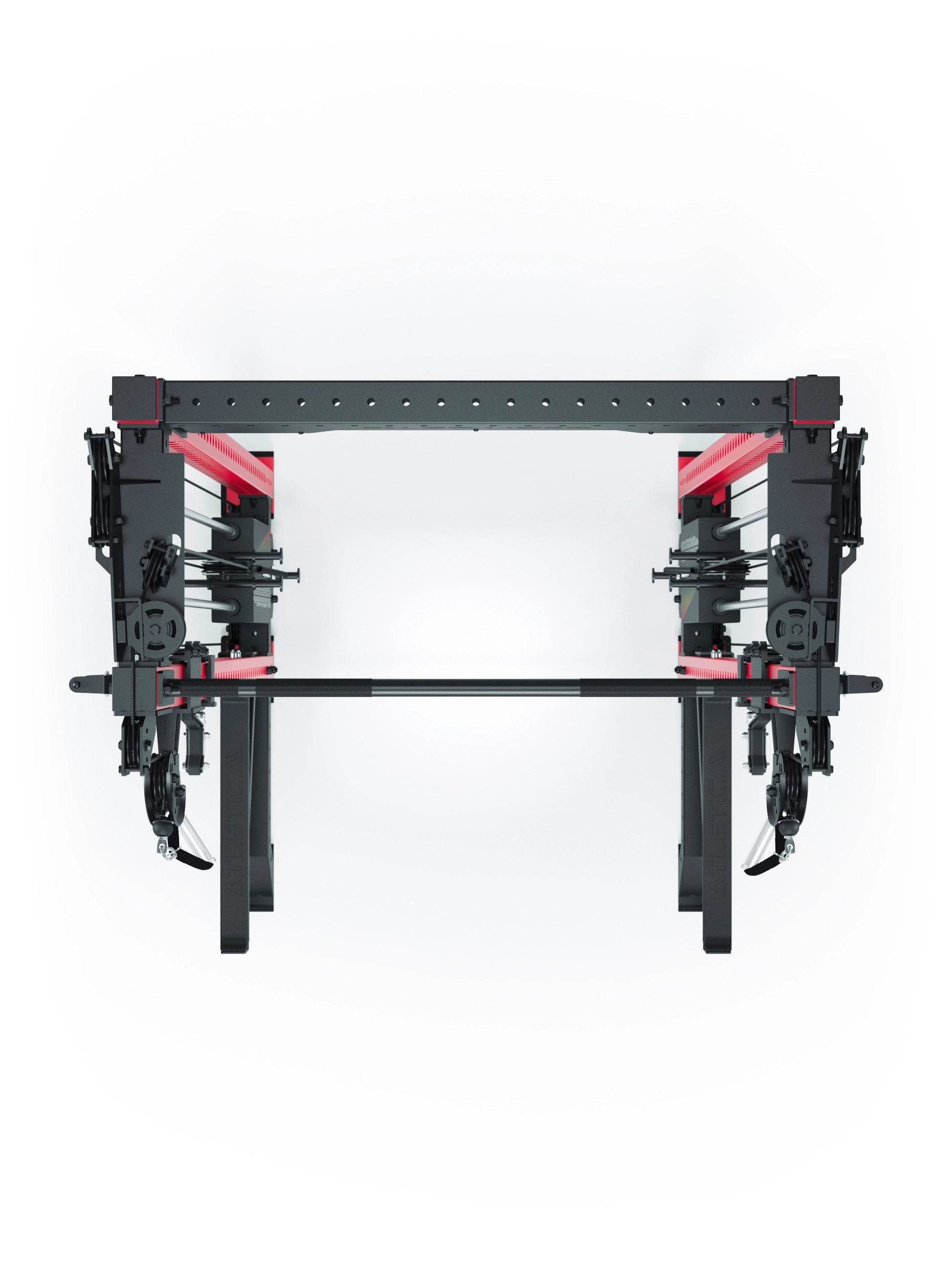 Power Rack R8-Bradley Kabelzug Station: Power Rack mit Seilzug und 2x90kg seitlichen Gewichtsblocks | Modular ausbaubar mit Multipresse und Jammer Arms | #variante_sportscar-red