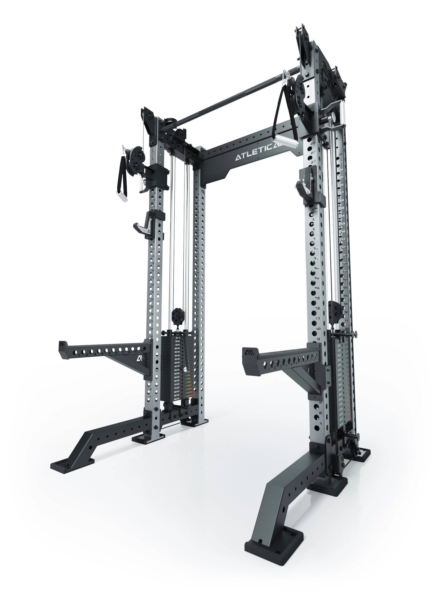 Power Rack R8-Bradley Kabelzug Station: Power Rack mit Seilzug und 2x90kg seitlichen Gewichtsblocks | Modular ausbaubar mit Multipresse und Jammer Arms | #variante_edelstahl
