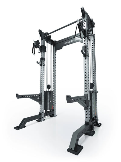 Power Rack R8-Bradley Kabelzug Station: Power Rack mit Seilzug und 2x90kg seitlichen Gewichtsblocks | Modular ausbaubar mit Multipresse und Jammer Arms | #variante_edelstahl