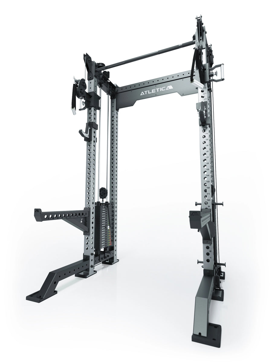 Power Rack R8-Bradley Kabelzug Station: Power Rack mit Seilzug und 2x90kg seitlichen Gewichtsblocks | Modular ausbaubar mit Multipresse und Jammer Arms | #variante_edelstahl