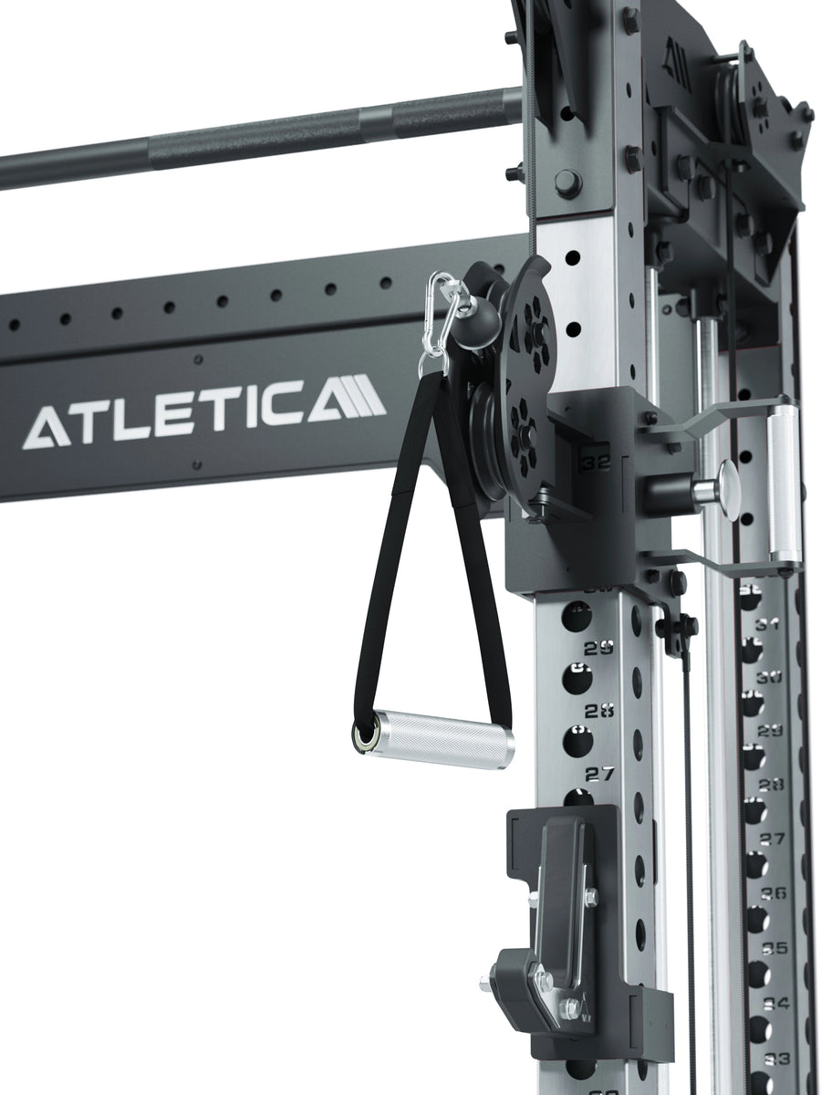 Power Rack R8-Bradley Kabelzug Station: Power Rack mit Seilzug und 2x90kg seitlichen Gewichtsblocks | Modular ausbaubar mit Multipresse und Jammer Arms | #variante_edelstahl