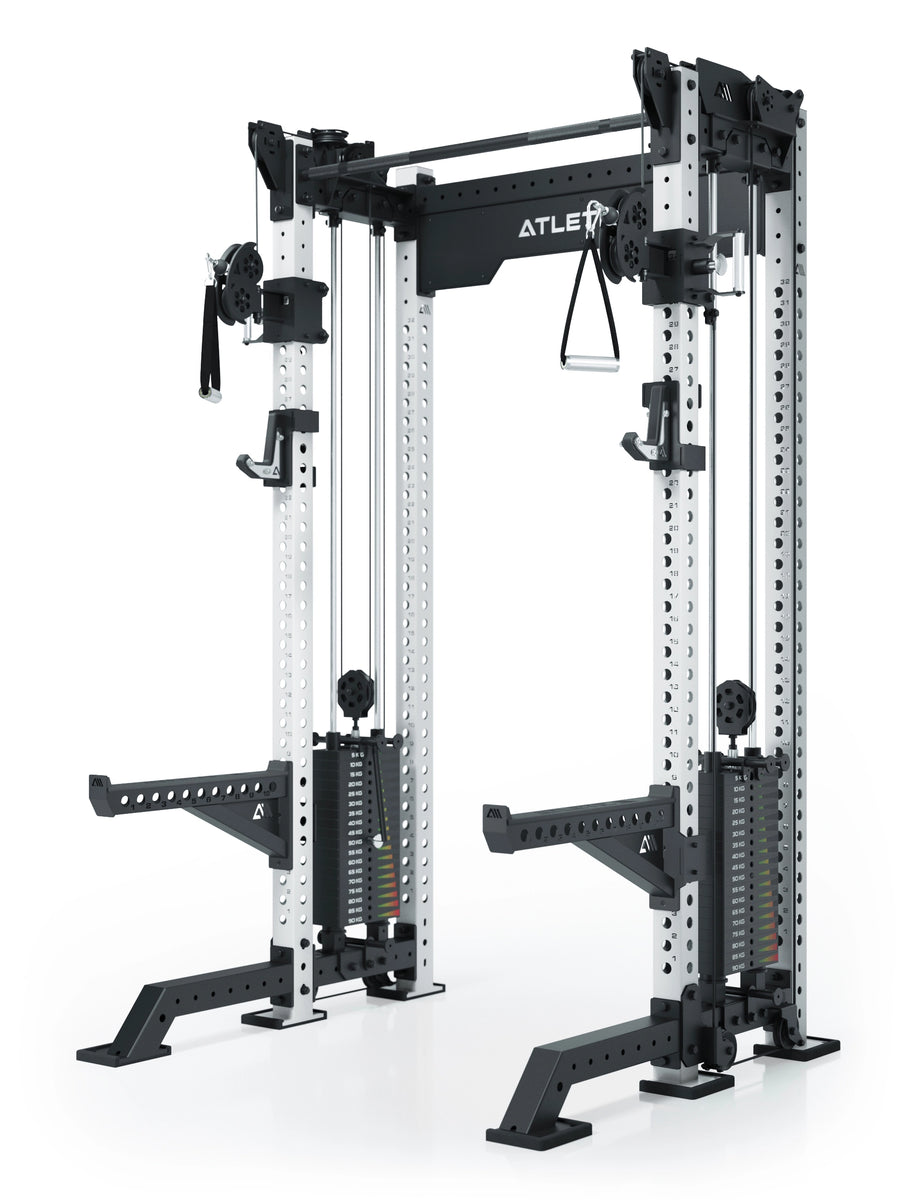 Power Rack R8-Bradley Kabelzug Station: Power Rack mit Seilzug und 2x90kg seitlichen Gewichtsblocks | Modular ausbaubar mit Multipresse und Jammer Arms | #variante_wei