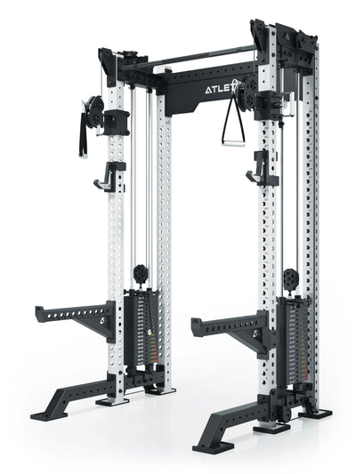 Power Rack R8-Bradley Kabelzug Station: Power Rack mit Seilzug und 2x90kg seitlichen Gewichtsblocks | Modular ausbaubar mit Multipresse und Jammer Arms | #variante_wei