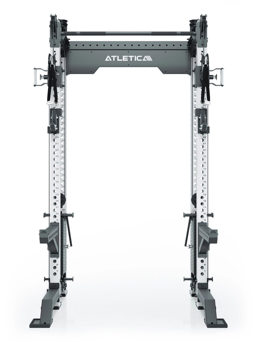 Power Rack R8-Bradley Kabelzug Station: Power Rack mit Seilzug und 2x90kg seitlichen Gewichtsblocks | Modular ausbaubar mit Multipresse und Jammer Arms | #variante_wei