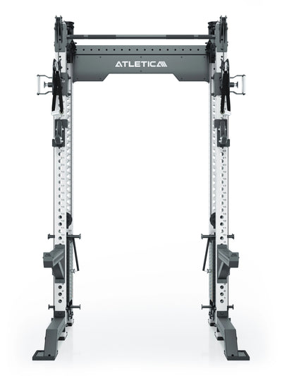 Power Rack R8-Bradley Kabelzug Station: Power Rack mit Seilzug und 2x90kg seitlichen Gewichtsblocks | Modular ausbaubar mit Multipresse und Jammer Arms | #variante_wei
