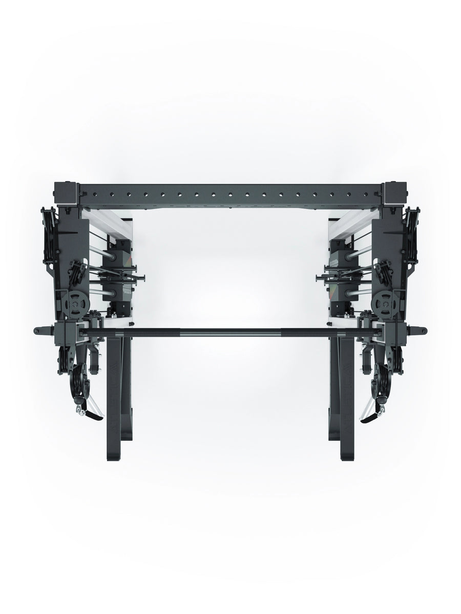 Power Rack R8-Bradley Kabelzug Station: Power Rack mit Seilzug und 2x90kg seitlichen Gewichtsblocks | Modular ausbaubar mit Multipresse und Jammer Arms | #variante_wei