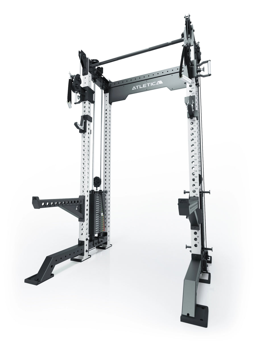 Power Rack R8-Bradley Kabelzug Station: Power Rack mit Seilzug und 2x90kg seitlichen Gewichtsblocks | Modular ausbaubar mit Multipresse und Jammer Arms | #variante_wei