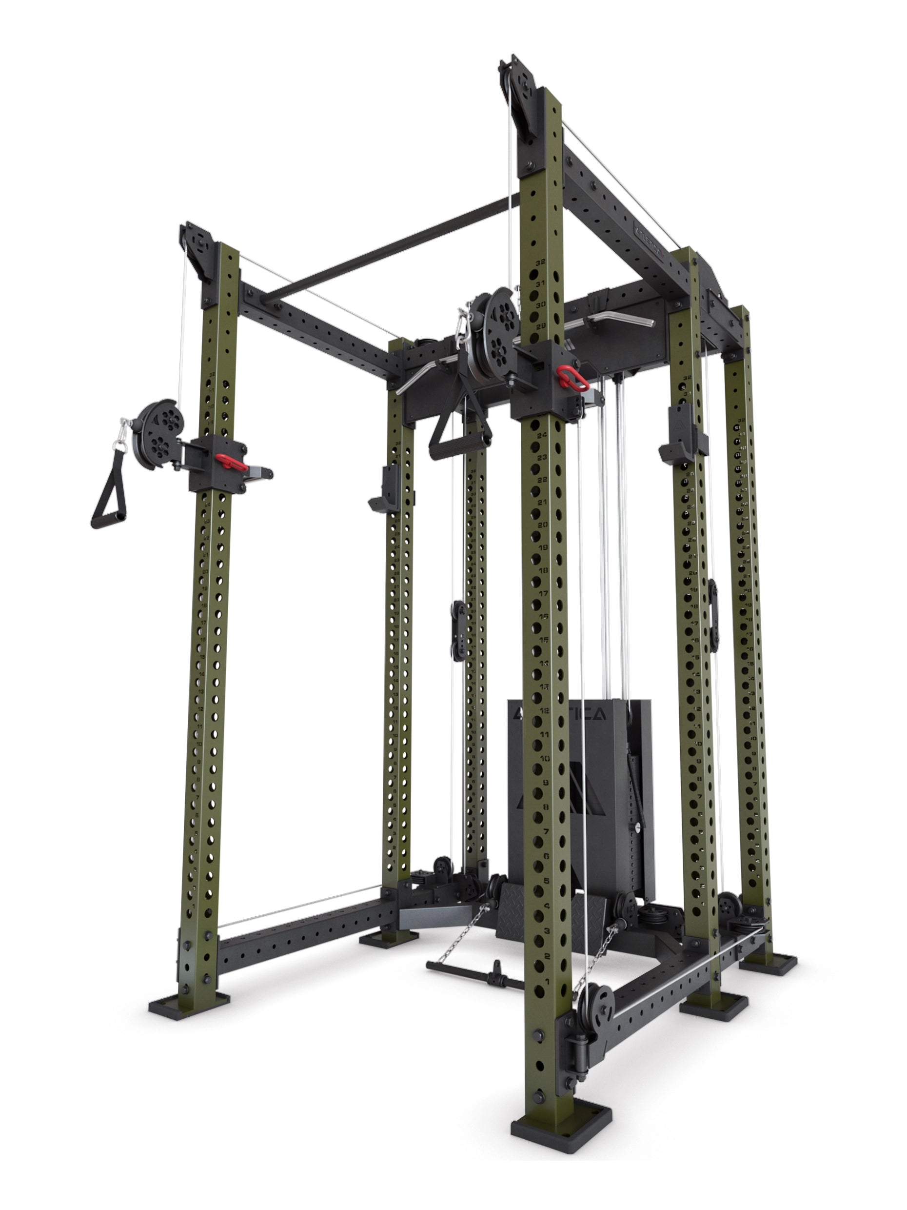 Power Rack R8-Alpha: Squat Rack & Kabelzug | 180kg Steckgewichte für Cable Cross, Latzug, Rudern | Klimmzugstange, J-Hooks | 6-Pfosten 