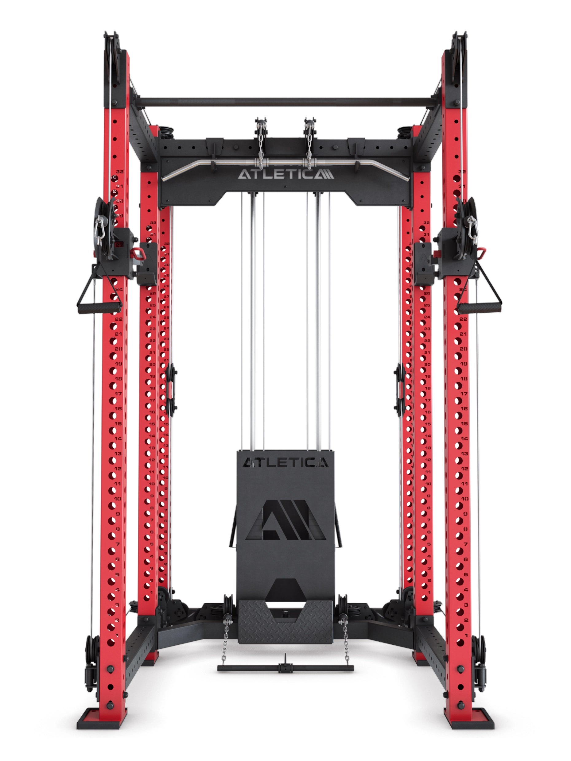 Power Rack R8-Alpha: Squat Rack & Kabelzug | 180kg Steckgewichte für Cable Cross, Latzug, Rudern | Klimmzugstange, J-Hooks | 6-Pfosten 