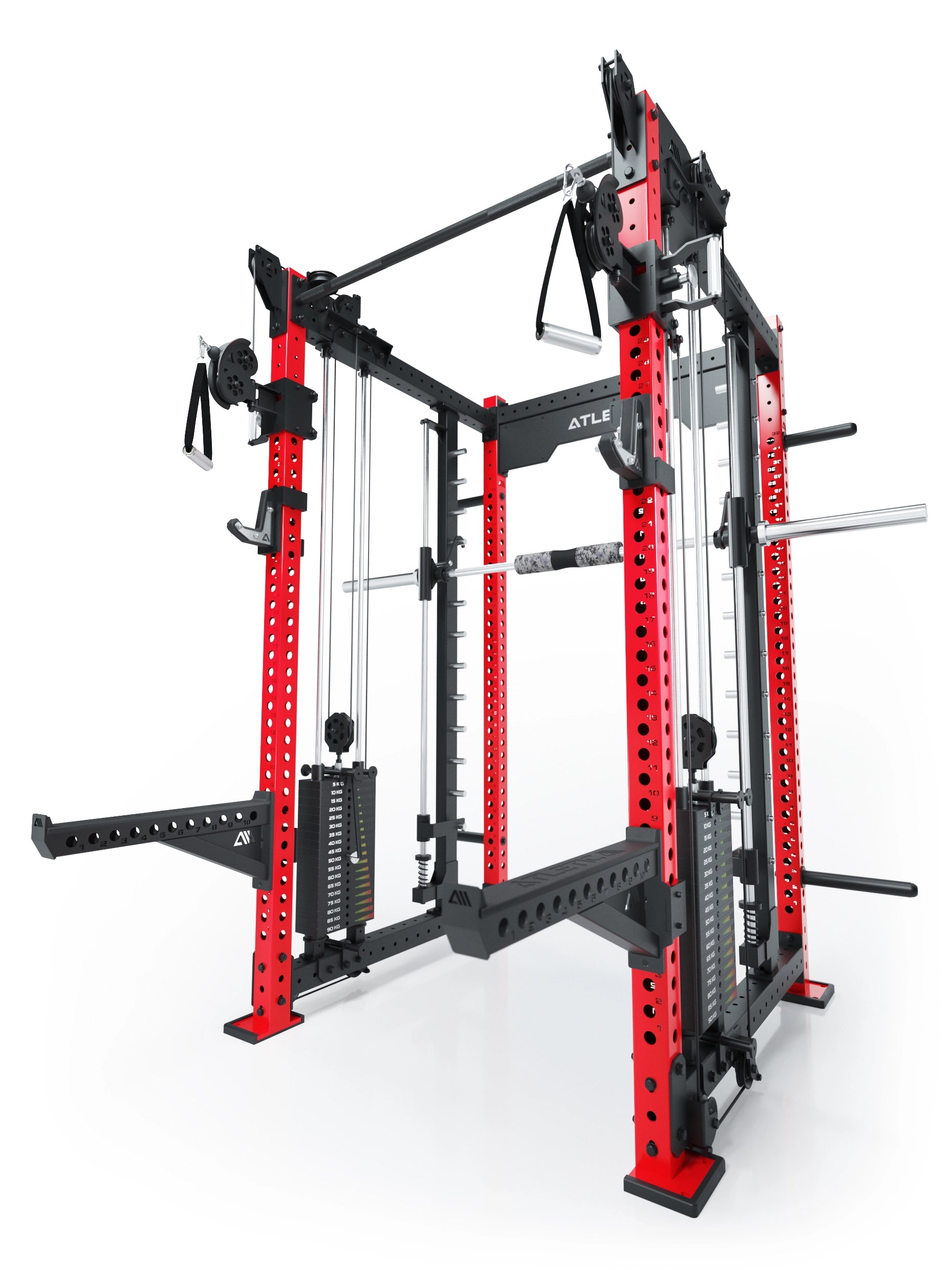 Power Racks: R8 R8 Bradley | Power Rack mit 2x90kg seitlichen Gewichtsblocks, Smith Machine und dualem Kabelzug, 