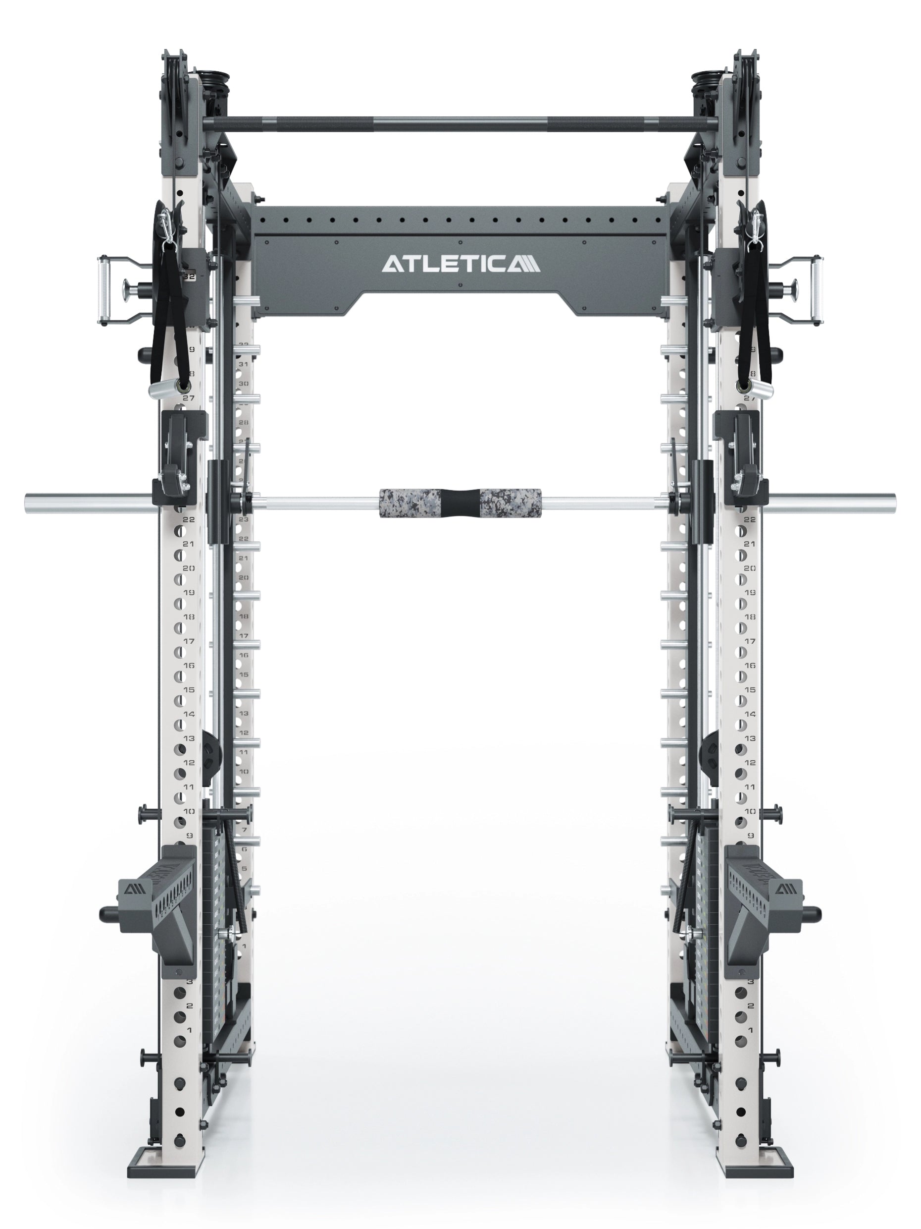 Power Racks: R8 R8 Bradley | Power Rack mit 2x90kg seitlichen Gewichtsblocks, Smith Machine und dualem Kabelzug, #variante_weiss