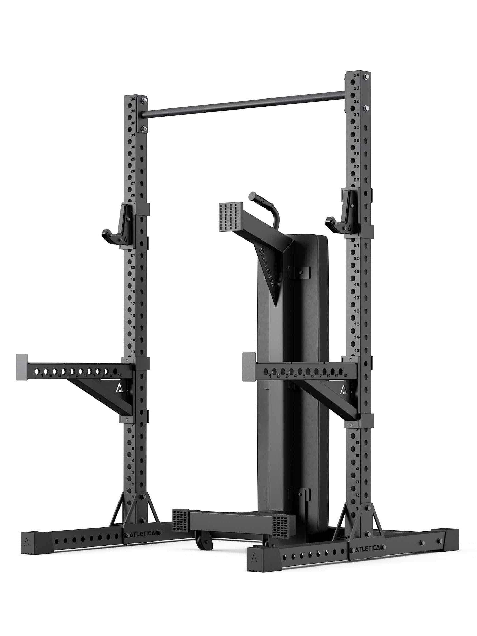 Full Squat Rack R7 Serie: In zwei Höhen erhältlich 180cm & 194cm | ideal für Räume mit unterschiedlichen Deckenhöhen | Spotter Arms, weite J-Hooks inklusive #size_187cmm