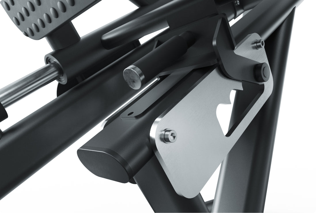 Beinpresse Hyperleg: Sicherheitsmechanismus mit Notablage und Haltegriffen 