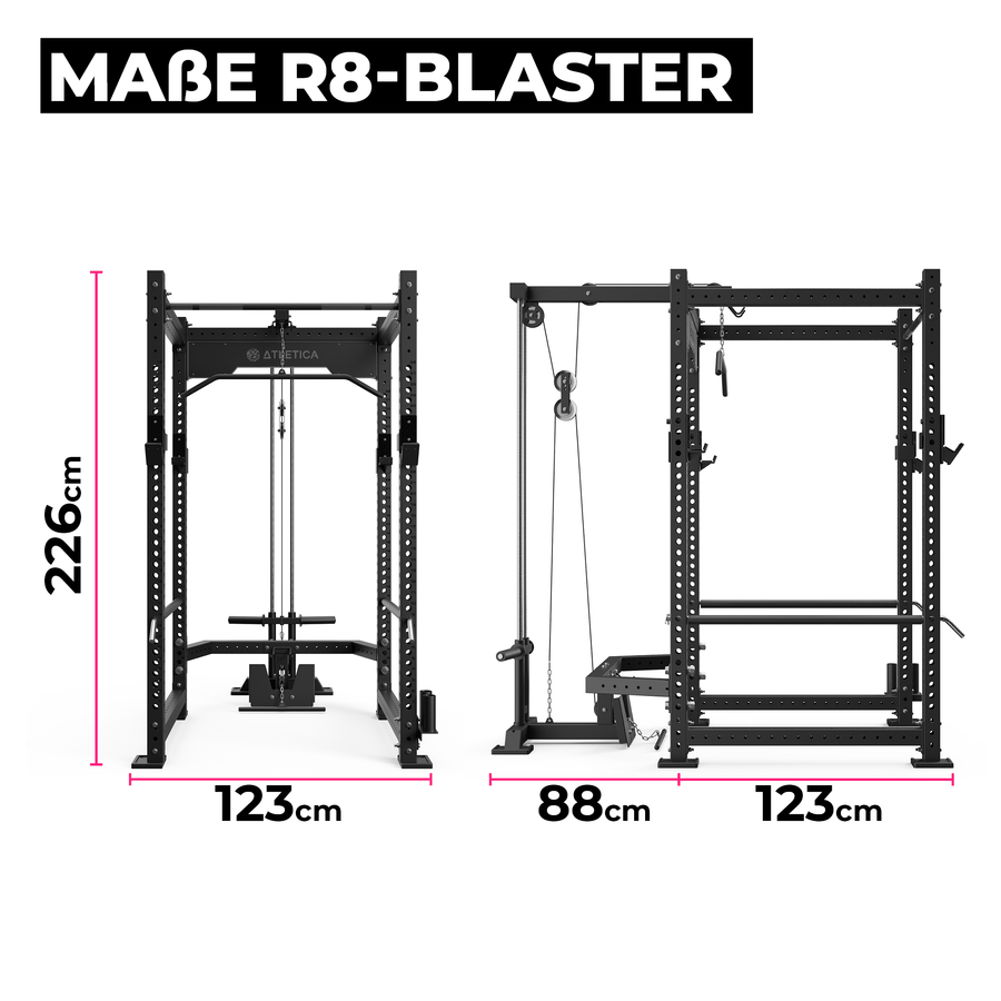 Power Cage R8-Blaster: 226 cm Höhe | 123x211 cm Grundfläche | 220 kg